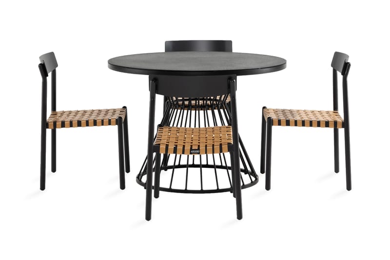 Cage Spisebordssæt + 4 spænde Spisestole - Sort - Havemøbler - Udendørsgruppe - Havesæt