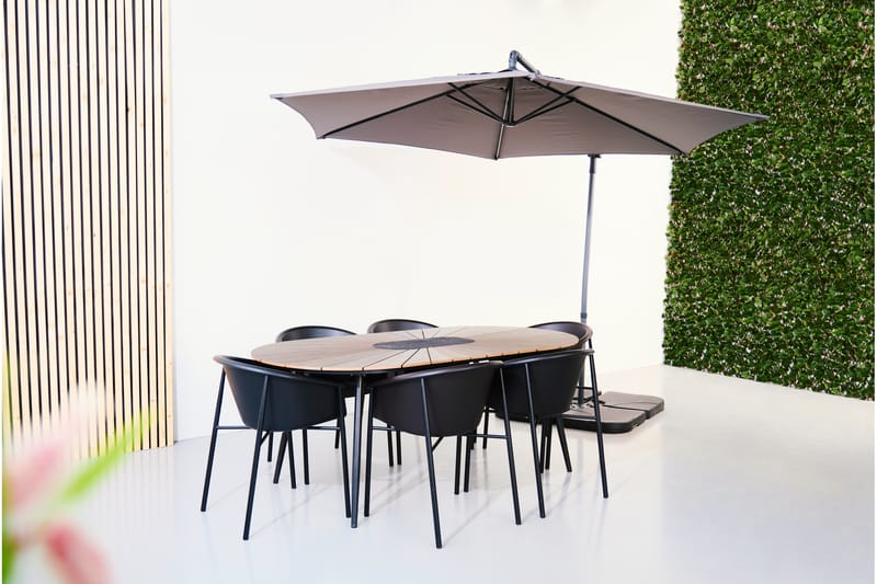Columbia Spisebordssæt 195 cm Oval + 6 Verias Stole - Sort/Cappuccino - Havemøbler - Udendørsgruppe - Havesæt