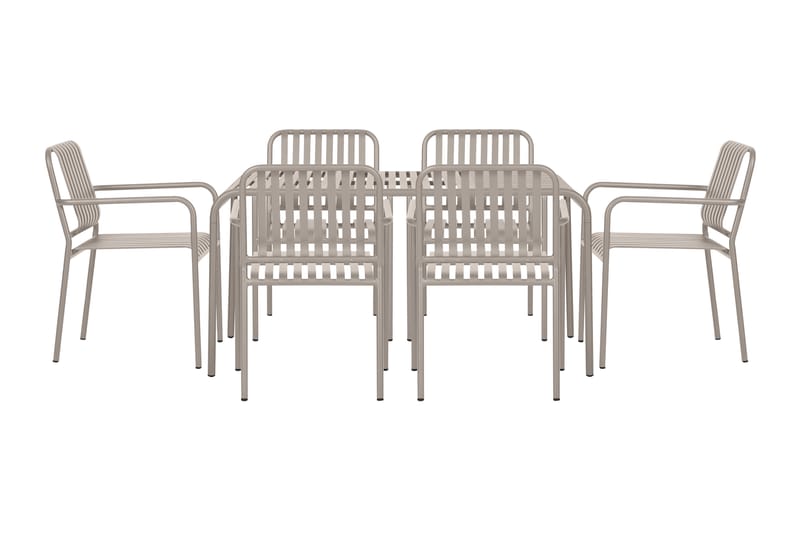 Gardeno Spisebordssæt 150 cm + 6 Stabelstole - Grå - Havemøbler - Udendørsgruppe - Havesæt