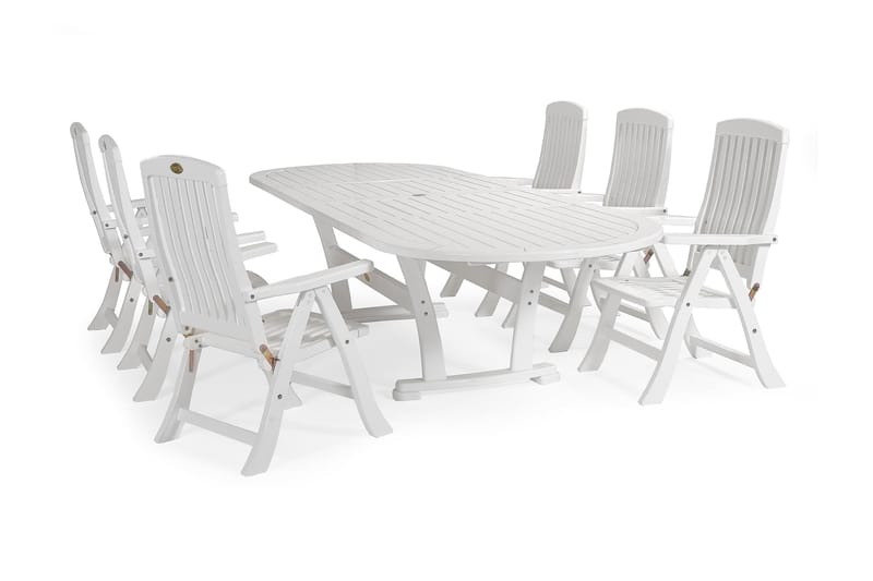 Hillerstorp Amelia Spisebordsæt 110x212-332+6 Lænestole - Hvid - Havemøbler - Udendørsgruppe - Havesæt