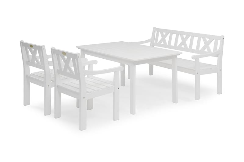 Hillerstorp Läckö Spisebordsæt 80x135 + 2 Lænestole + Sofa - Hvid - Havemøbler - Udendørsgruppe - Havesæt