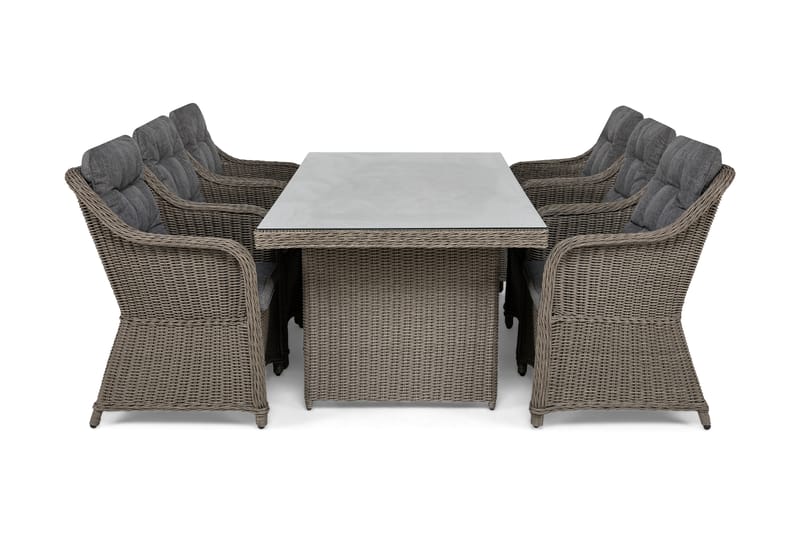 Marcus Spisebordssæt 200 + 6 Lænestole m Hynde - Grå - Havemøbler - Udendørsgruppe - Havesæt