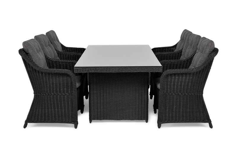 Marcus Spisebordssæt 200 + 6 Lænestole m Hynde - Sort - Havemøbler - Udendørsgruppe - Havesæt