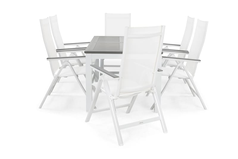 Monaco Havesæt 152-210 + 6 Positionsstole - Hvid/Grå - Havemøbler - Udendørsgruppe - Havesæt