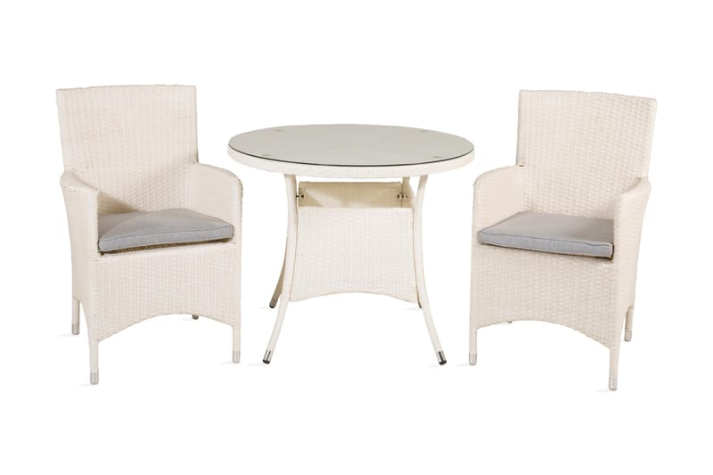 Namutoni Spisebordssæt inkl 2 Kalkfeld Armstole - Glas/Hvid - Havemøbler - Udendørsgruppe - Havesæt