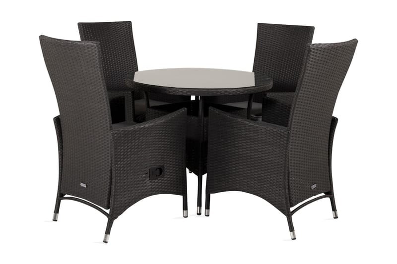 Namutoni Spisebordssæt inkl 4 Kasika Armstole - Glas/Sort - Havemøbler - Udendørsgruppe - Havesæt