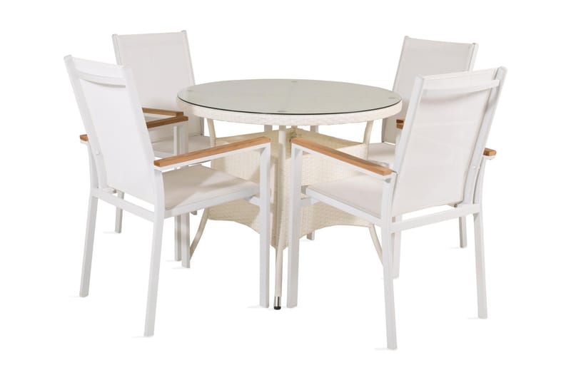 Namutoni Spisebordssæt inkl 4 Kongola Armstole - Glas/Hvid - Havemøbler - Udendørsgruppe - Havesæt