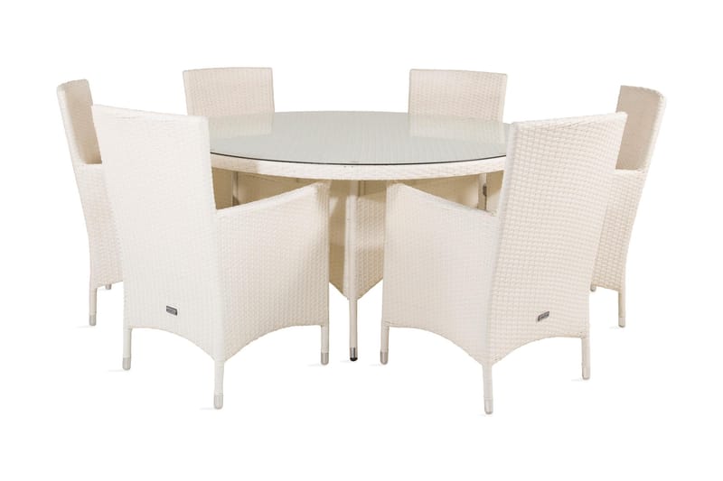 Namutoni Spisebordssæt inkl 6 Kalkfeld Armstole - Glas/Hvid - Havemøbler - Udendørsgruppe - Havesæt