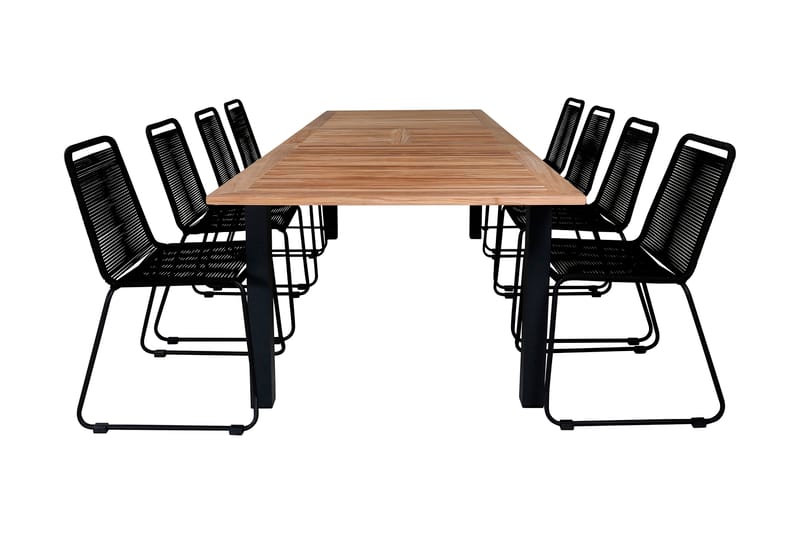 Panama Spisebordssæt 224 cm + 8 Linero Stabelstole - Sort/Teak - Havemøbler - Havebord - Spisebord
