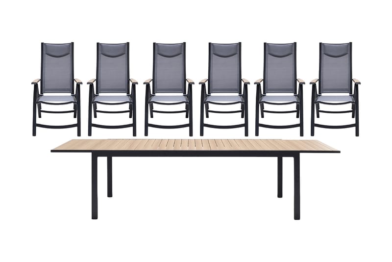 Panama Udvideligt Spisebordssæt 211 cm + 6 Positionsstole - Sort/Gul - Havemøbler - Havebord - Spisebord