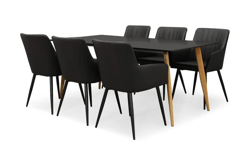 Pontus Spisebordssæt 180 med 6 Casper Stole - Hvid/Eg/Sort - Havemøbler - Udendørsgruppe - Havesæt