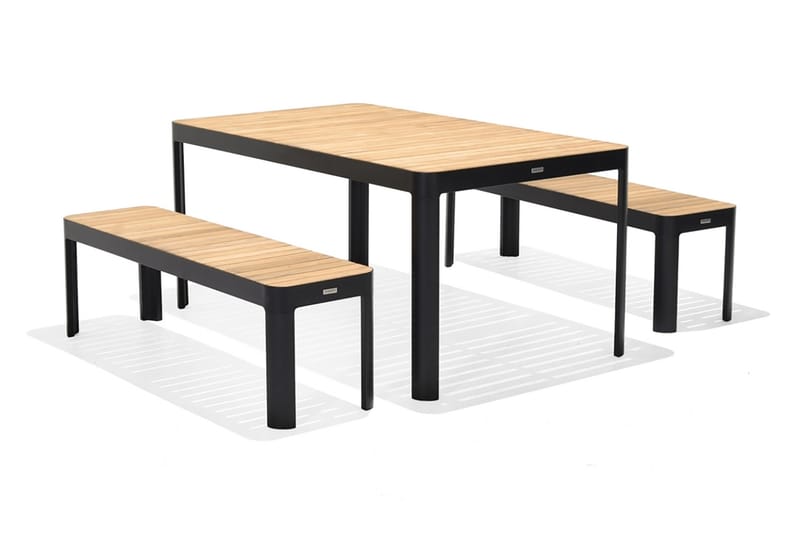 Portals Spisebordssæt 161 cm + 2 bænk - Sort / træ - Havemøbler - Havebord - Spisebord