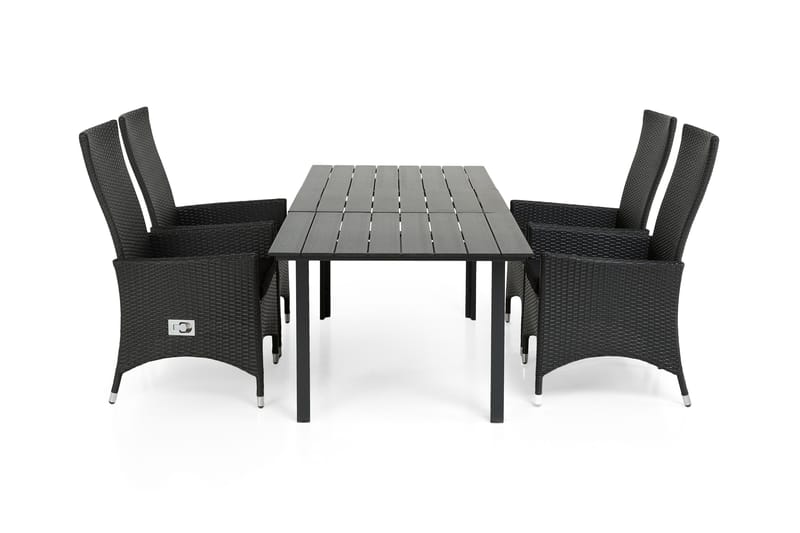 Portland Spisebordssæt 152-210x90 + 4 Jenny Lænestol Justerb - Sort - Havemøbler - Udendørsgruppe - Havesæt