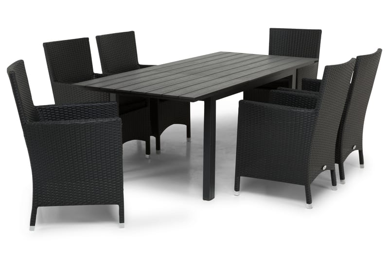 Portland Spisebordssæt 152-210x90 + 6 Thor Lyx Lænestol - Sort - Havemøbler - Udendørsgruppe - Havesæt