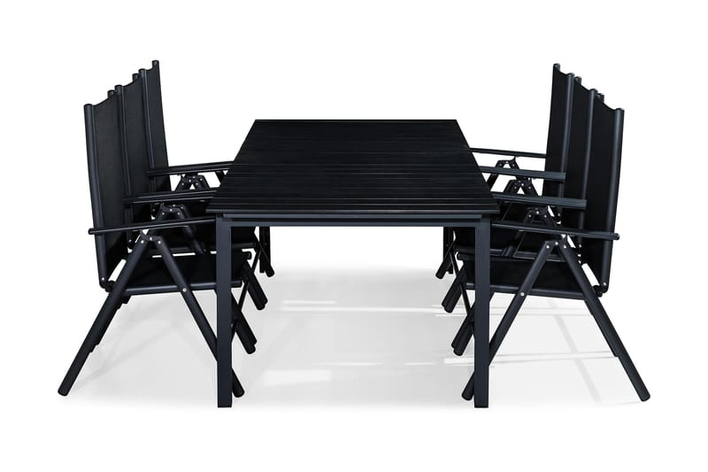 Portland Spisebordssæt 220-280x90 + 6 Maggie Positionsstol - Sort - Havemøbler - Udendørsgruppe - Havesæt