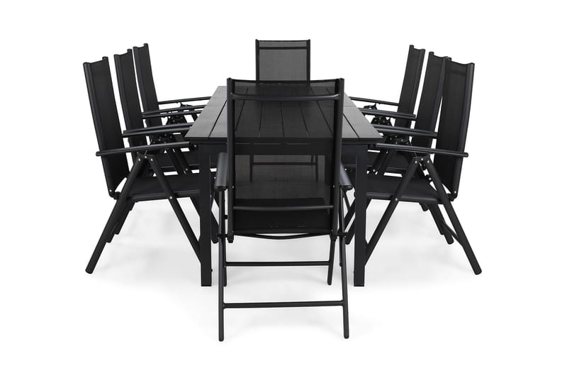 Portland Spisebordssæt 220-280x90 + 8 Maggie Positionsstol - Sort - Havemøbler - Udendørsgruppe - Havesæt
