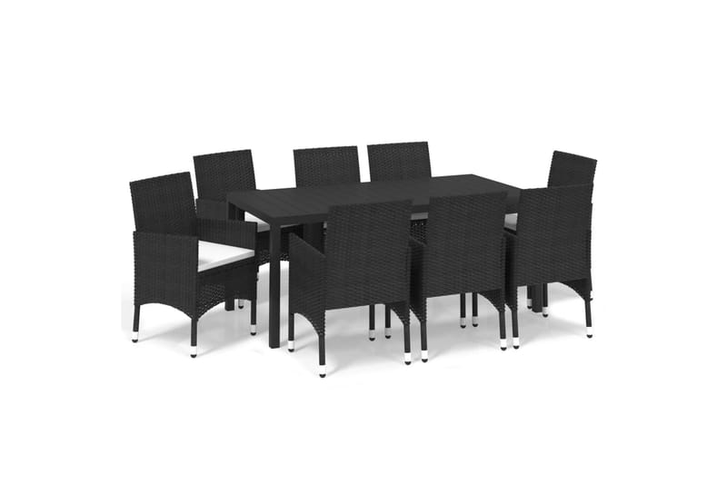 spisebordssæt til haven 9 dele med hynder polyrattan sort - Sort - Havemøbler - Udendørsgruppe - Havesæt