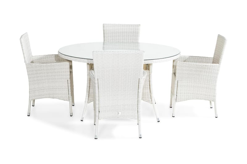 Thor Spisebordssæt 140 Rund + 4 Lænestole - Hvid - Havemøbler - Udendørsgruppe - Havesæt