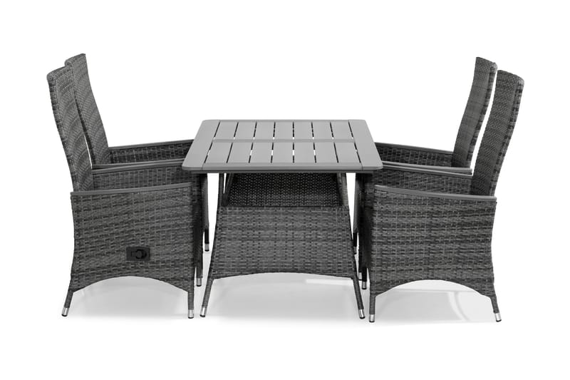 Thor Spisebordssæt 140x90 + 4 Jenny Lyx Justerbar Lænestol - Nonwoodtop Grå - Havemøbler - Udendørsgruppe - Havesæt