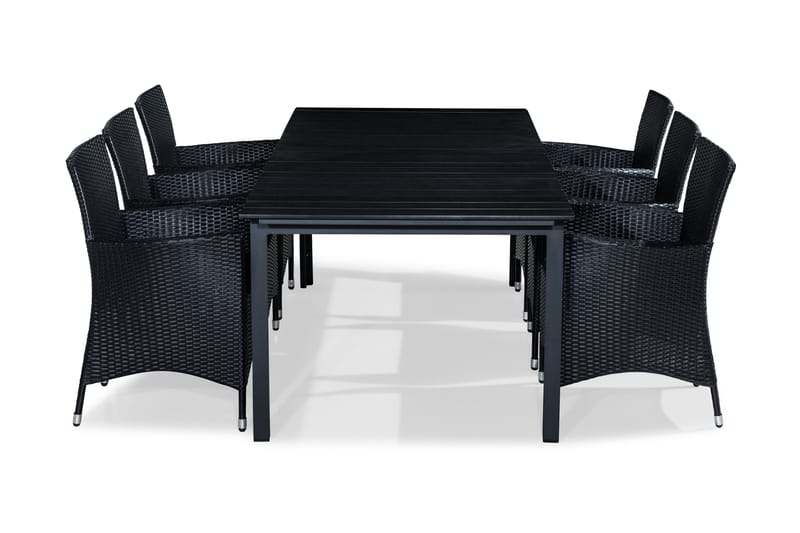 Tunis Spisebordsæt 220-280x90 + 6 Thor Lænestol - Sort - Havemøbler - Udendørsgruppe - Havesæt