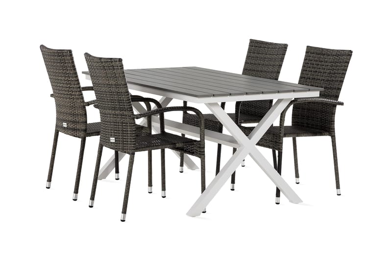 Tunis Spisebordssæt 150 cm + 4 Thor lette stole - Sort / grå - Havemøbler - Udendørsgruppe - Havesæt