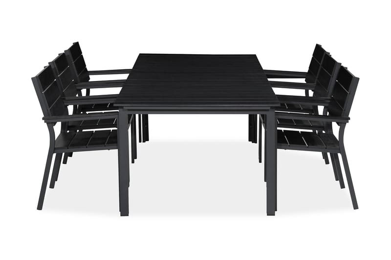 Tunis Spisebordssæt 205x90 + 6 Stabelstole - Sort - Havemøbler - Udendørsgruppe - Havesæt