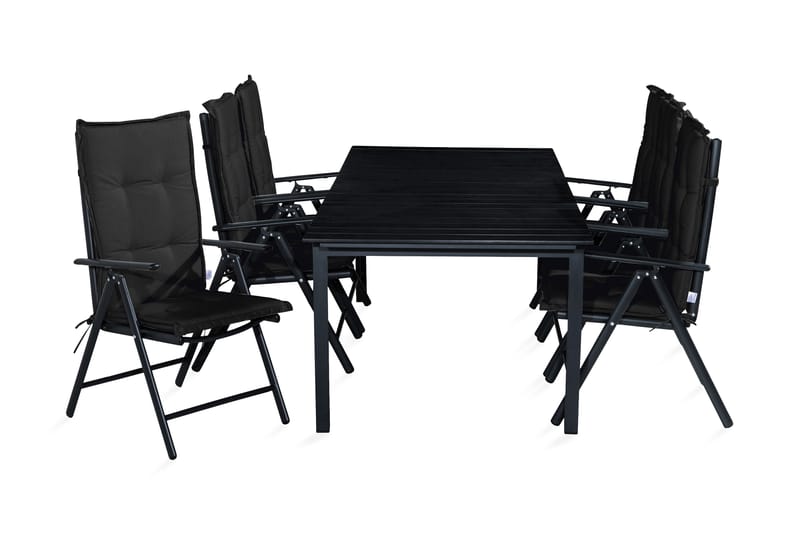Tunis Spisebordssæt 220-280x90 + 6 Maggie Positionsstol m. H - Sort - Havemøbler - Udendørsgruppe - Havesæt