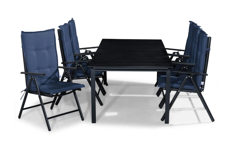Tunis Spisebordssæt 220-280x90 + 6 Maggie Positionsstol m. H - Sort/Blå - Havemøbler - Udendørsgruppe - Havesæt