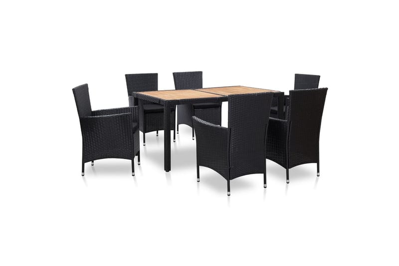 Udendørs Spisebordssæt 7 Dele med Hynder Polyrattan Sort - Sort - Havemøbler - Udendørsgruppe - Cafesæt