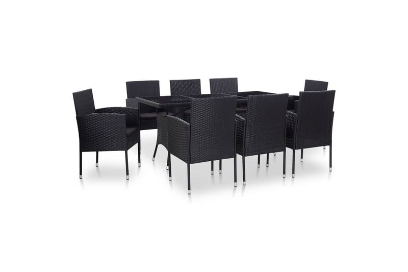 udendørs spisebordssæt 9 dele polyrattan sort - Sort - Havemøbler - Udendørsgruppe - Cafesæt
