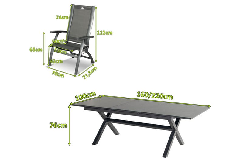 Xanadu / Primo Spisebordssæt 4 Stole Udvideligt - Sort - Havemøbler - Udendørsgruppe - Havesæt