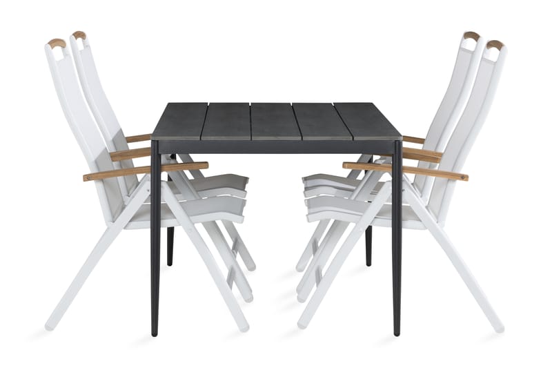 Zaide Spisebordsæt 150 cm + 4 Las Vegas Positionsstol - Grå/Hvid/Teak - Havemøbler - Udendørsgruppe - Havesæt