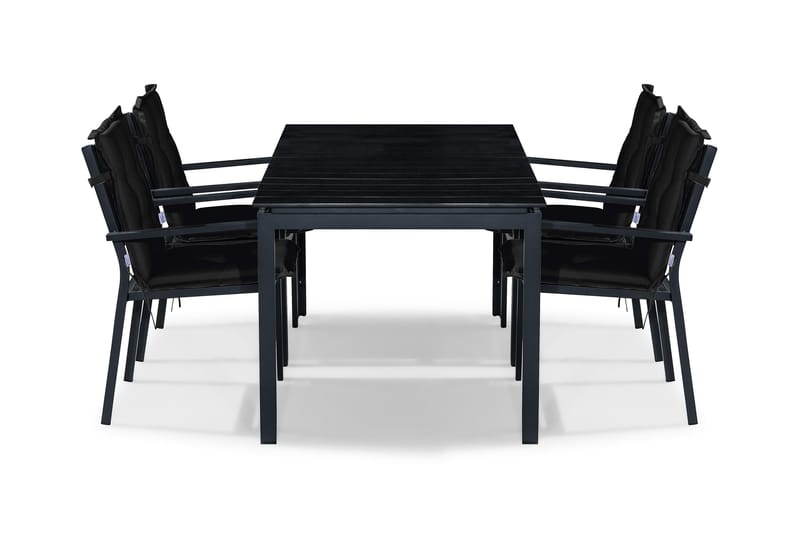Tunis Spisebordssæt 152-210x90 + 4 Stabelstole m. Hynde - Sort - Havemøbler - Udendørsgruppe - Havesæt