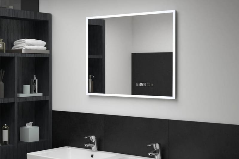 badeværelsesspejl LED m. touch og tidsdisplay 80x60 cm - Sølv - Hus & renovering - Køkken & bad - Badeværelse - Badeværelsesmøbler - Badeværelsesspejl