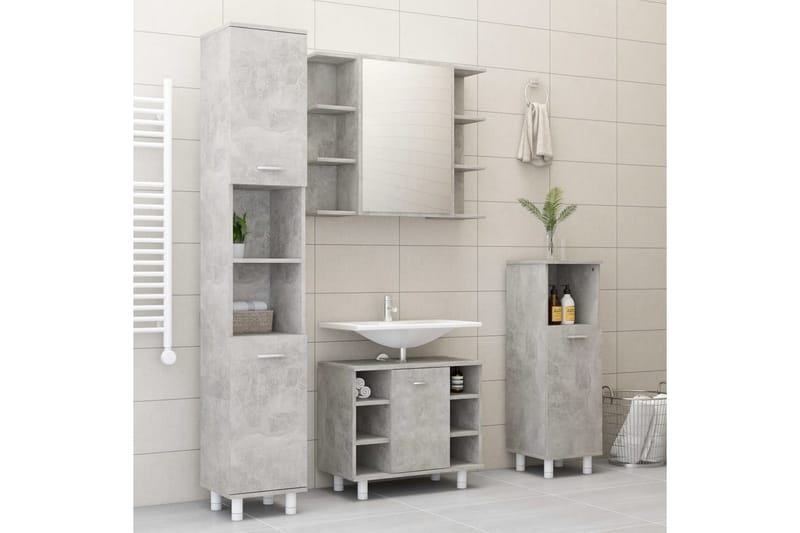 badeværelsesmøbelsæt 3 dele spånplade betongrå - Grå - Hus & renovering - Køkken & bad - Badeværelse - Badeværelsesmøbler - Komplette møbelpakker