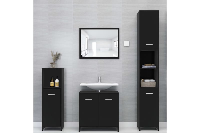 badeværelsesmøbelsæt 3 dele spånplade sort - Sort - Hus & renovering - Køkken & bad - Badeværelse - Badeværelsesmøbler - Komplette møbelpakker