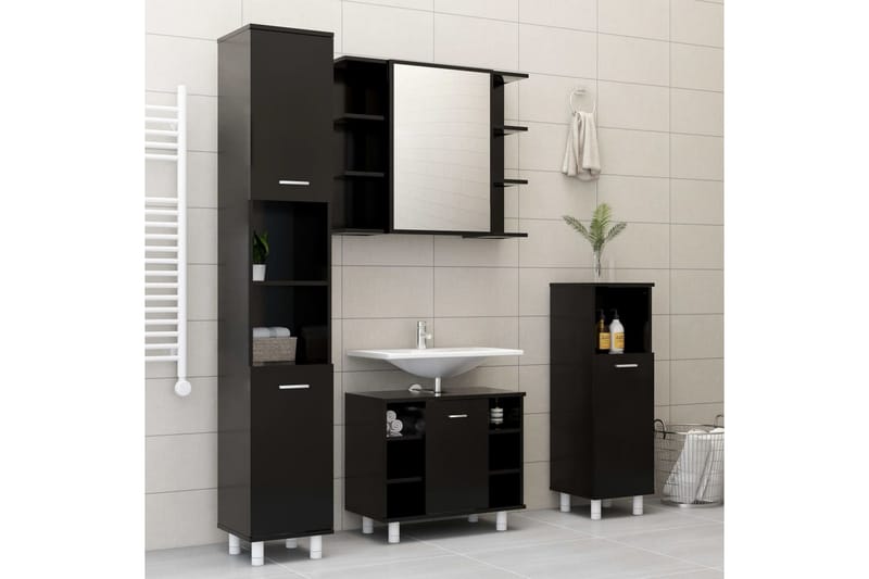 badeværelsesmøbelsæt 4 dele spånplade sort - Sort - Hus & renovering - Køkken & bad - Badeværelse - Badeværelsesmøbler - Komplette møbelpakker