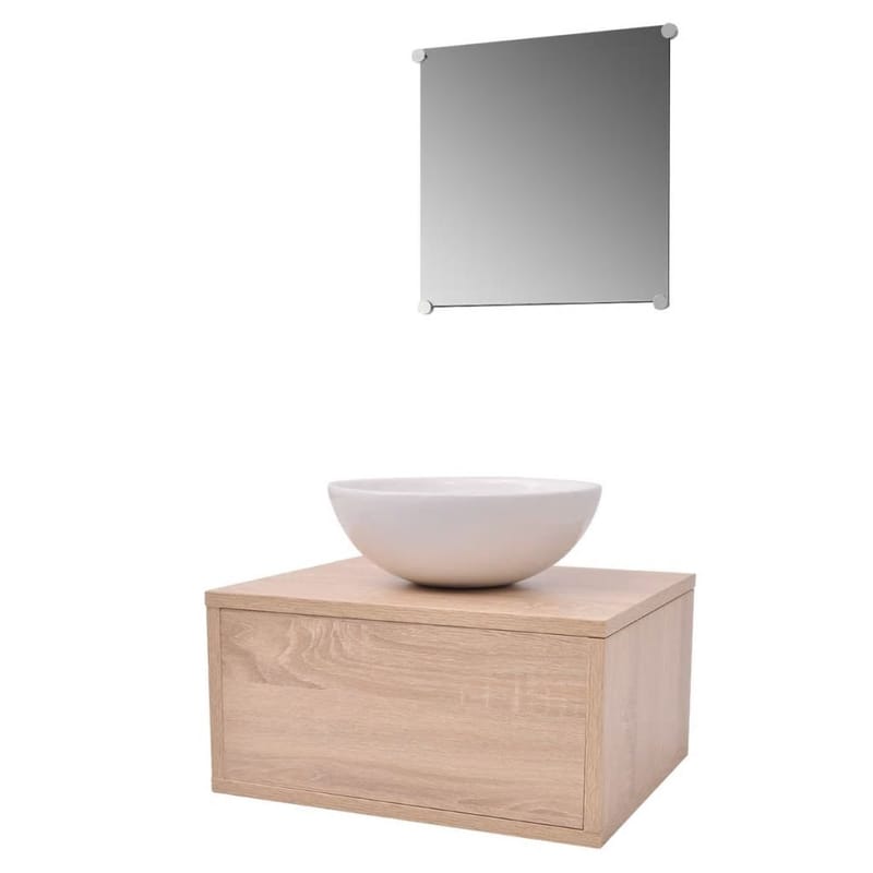 Sæt m Badeværelsesmøbler M/Håndvask + Vandhane 4 Dele - Beige - Hus & renovering - Køkken & bad - Badeværelse - Badeværelsesmøbler - Komplette møbelpakker