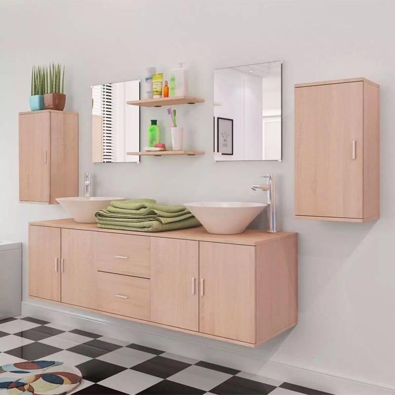 Sæt Med Badeværelsesmøbler M/Håndvask+Vandhane 11 Dele Beige - Beige - Hus & renovering - Køkken & bad - Badeværelse - Badeværelsesmøbler - Komplette møbelpakker