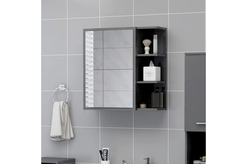 badeværelsesskab m. spejl 62,5x20,5x64 cm spånplade grå