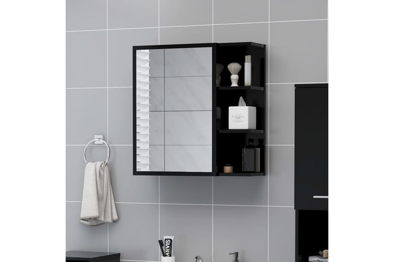 badeværelsesskab m. spejl 62,5x20,5x64 cm spånplade sort - Sort - Hus & renovering - Køkken & bad - Badeværelse - Badeværelsesmøbler - Spejlskabe