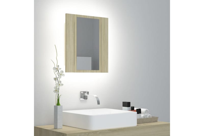 badeværelsesskab m. spejl + LED-lys 40x12x45 cm sonoma-eg - Brun - Hus & renovering - Køkken & bad - Badeværelse - Badeværelsesmøbler - Spejlskabe