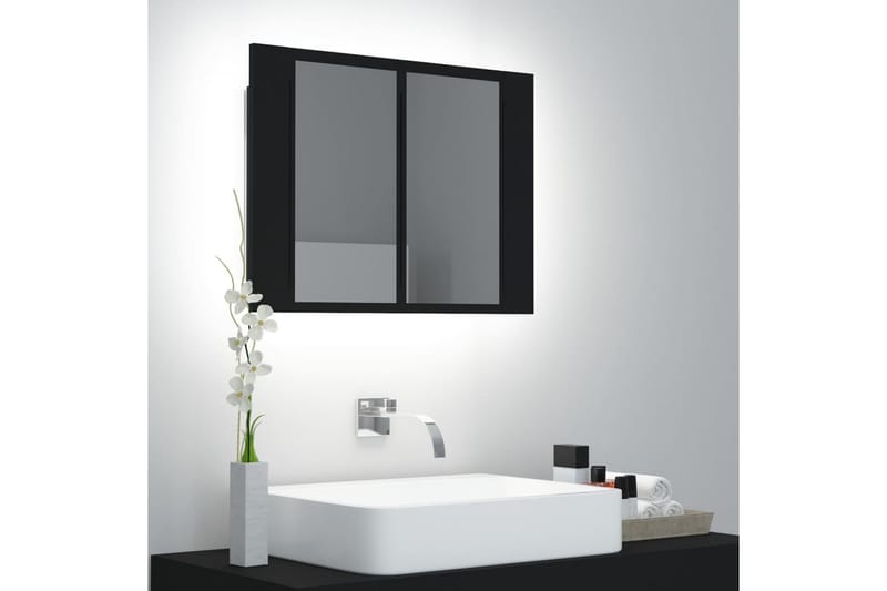 badeværelsesskab m. spejl + LED-lys 60x12x45 cm sort - Sort - Hus & renovering - Køkken & bad - Badeværelse - Badeværelsesmøbler - Spejlskabe