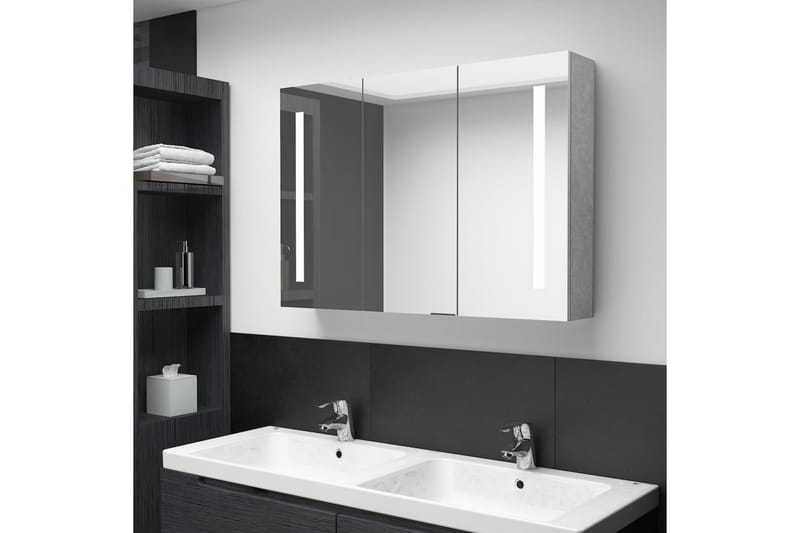 badeværelsesskab m. spejl + LED-lys 89x14x62 cm betongrå - Hus & renovering - Køkken & bad - Badeværelse - Badeværelsesmøbler - Spejlskabe