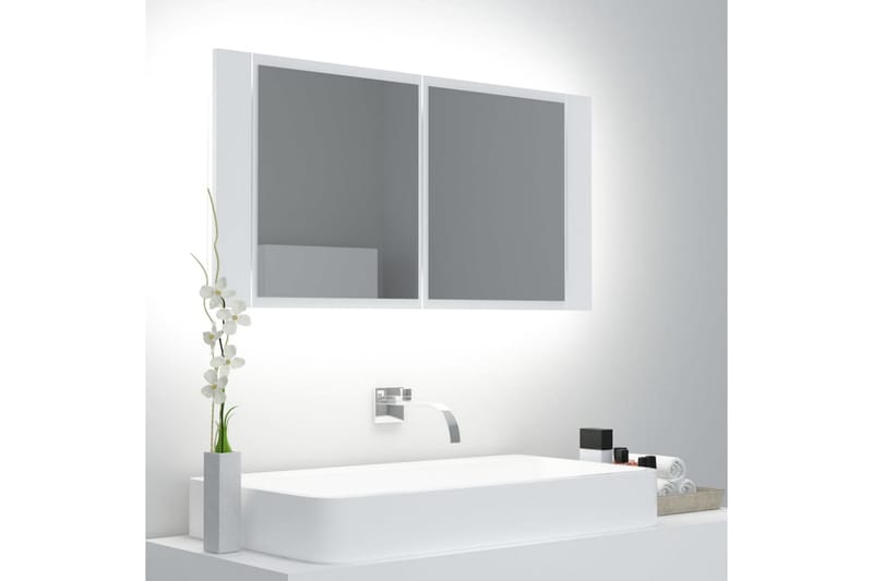 badeværelsesskab m. spejl + LED-lys 90x12x45 cm hvid - Hvid - Hus & renovering - Køkken & bad - Badeværelse - Badeværelsesmøbler - Spejlskabe