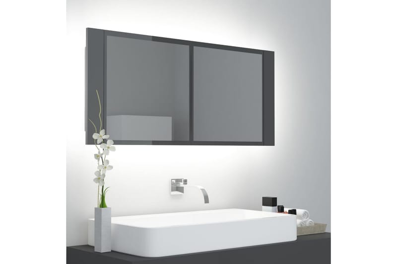 badeværelsesskab m. spejl og LED-lys 100x12x45 cm - Grå - Hus & renovering - Køkken & bad - Badeværelse - Badeværelsesmøbler - Spejlskabe