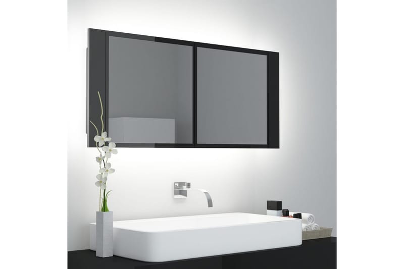 badeværelsesskab m. spejl og LED-lys 100x12x45 cm - Sort - Hus & renovering - Køkken & bad - Badeværelse - Badeværelsesmøbler - Spejlskabe