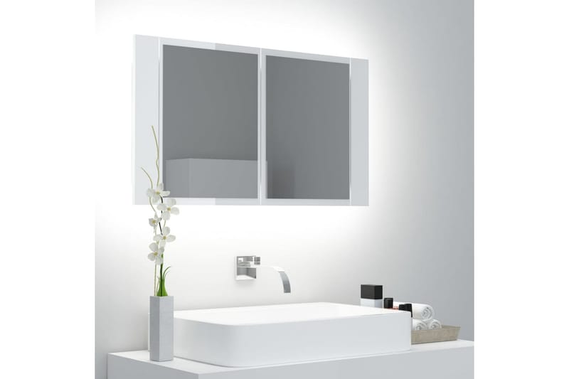 badeværelsesskab m. spejl og LED-lys 80x12x45 cm - Hvid - Hus & renovering - Køkken & bad - Badeværelse - Badeværelsesmøbler - Spejlskabe