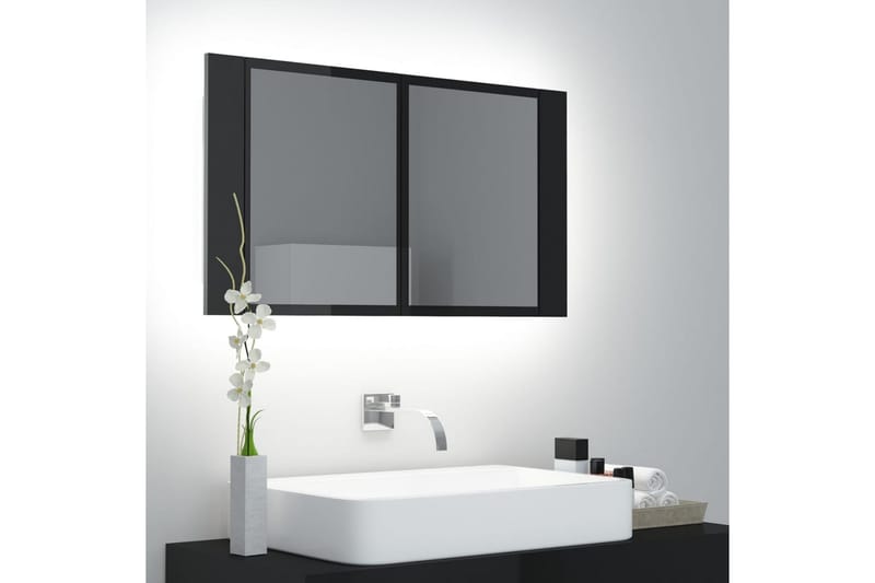badeværelsesskab m. spejl og LED-lys 80x12x45 cm - Sort - Hus & renovering - Køkken & bad - Badeværelse - Badeværelsesmøbler - Spejlskabe