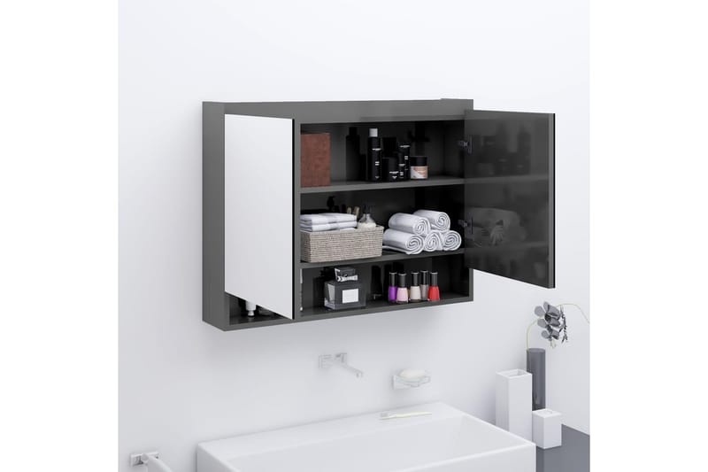 badeværelsesskab med spejl 80x15x60 cm MDF skinnende grå - Grå - Hus & renovering - Køkken & bad - Badeværelse - Badeværelsesmøbler - Spejlskabe